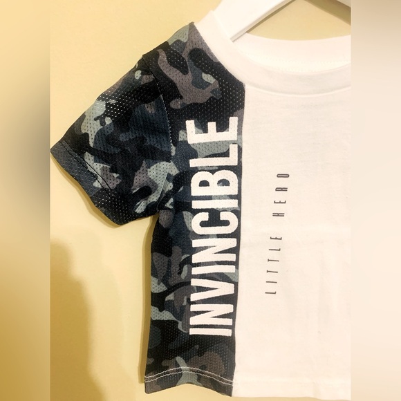 Baby Boys White Mesh Camo Embroidered Invincible Print Short Sleeve T-Shirt - Picture 3 of 3